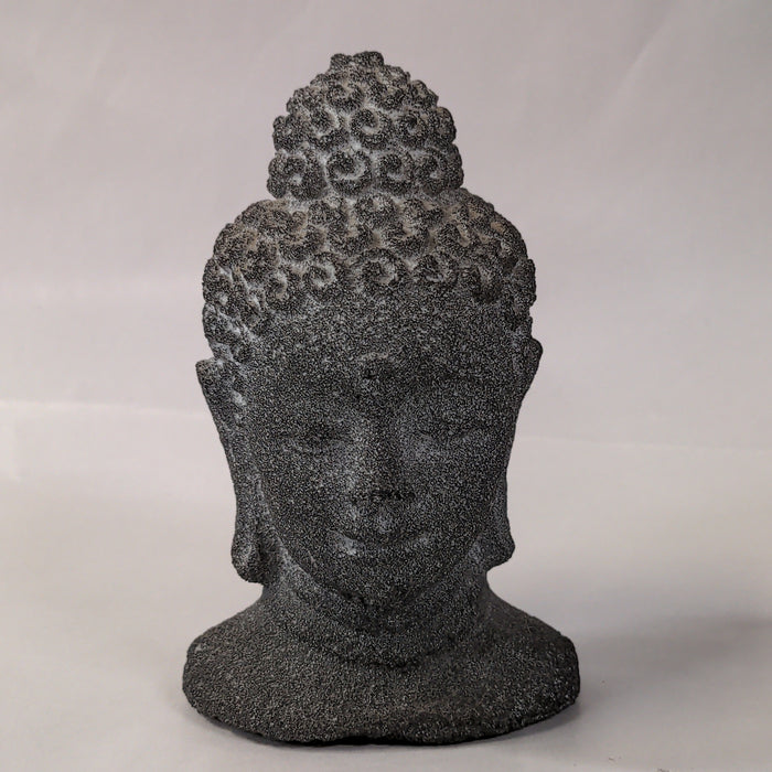 SMALL GRAY CAST STONE BUDDHA HEAD