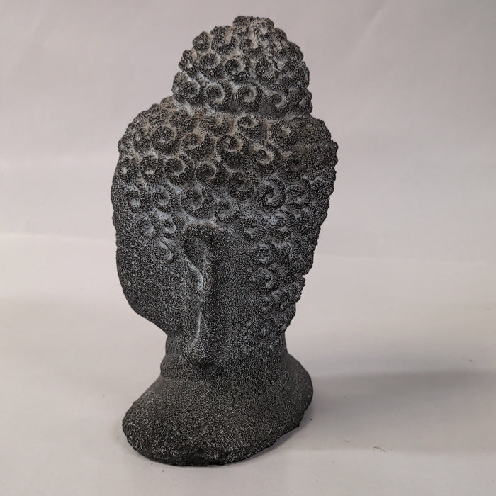 SMALL GRAY CAST STONE BUDDHA HEAD