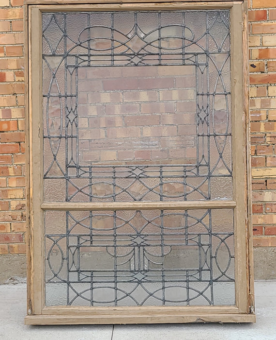 LARGE LEADED GLASS VERTICAL WINDOW WITH SASH