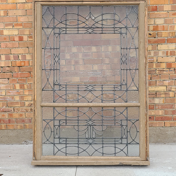 LARGE LEADED GLASS VERTICAL WINDOW WITH SASH