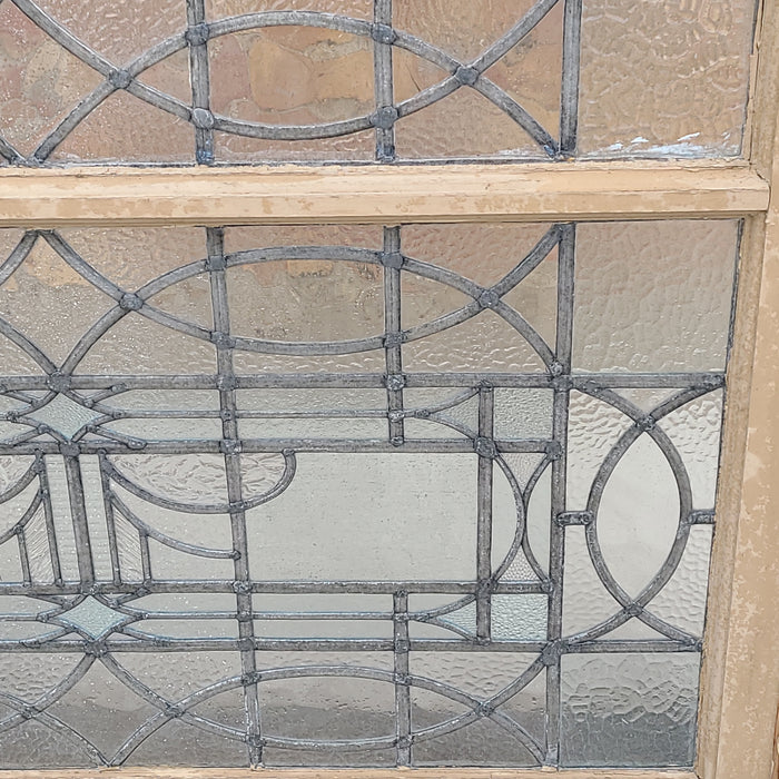 LARGE LEADED GLASS VERTICAL WINDOW WITH SASH