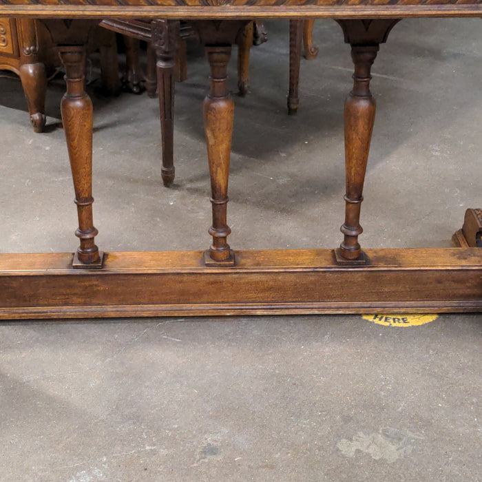 FRENCH CARVED OAK CONSOLE TABLE WITH LIONS AND CHERUBS