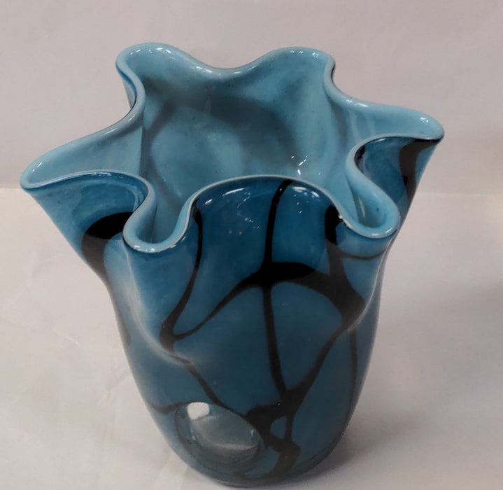 LIGHT BLUE CASED GLASS ART GLASS VASE