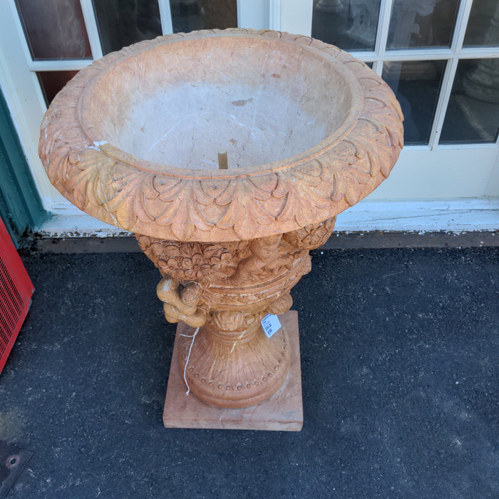 AS IS MARBLE URN WITH CARVED CHERUB