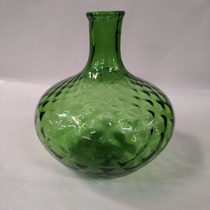 GREEN NARROW NECK ART GLASS VASE- DIAMOND PATTERN BOTTLE