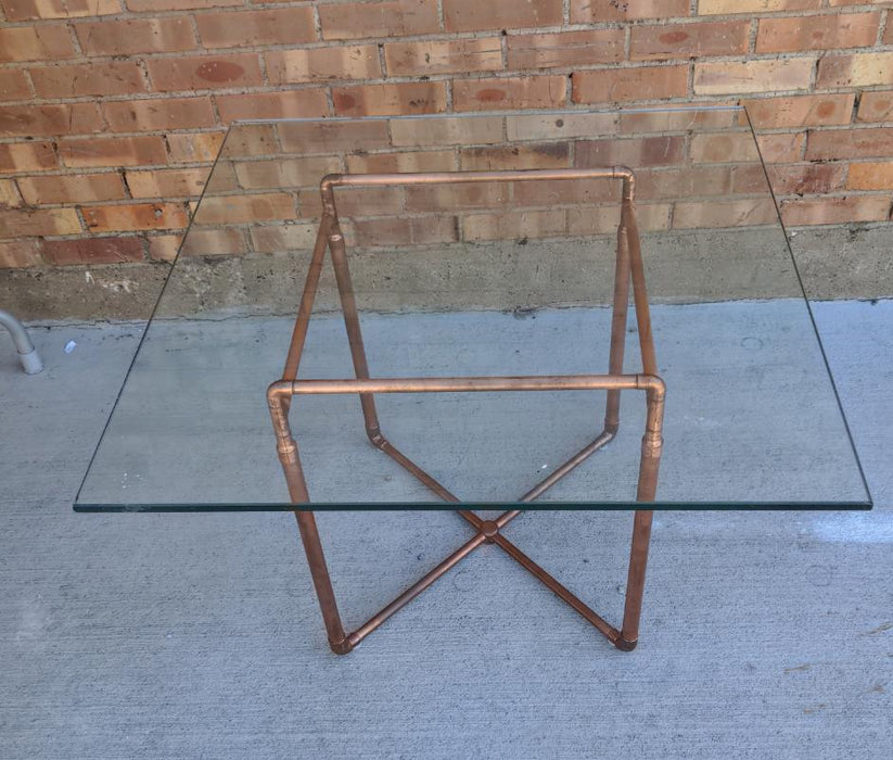 SQUARE GLASS TOP ON COPPER TUBE BASE