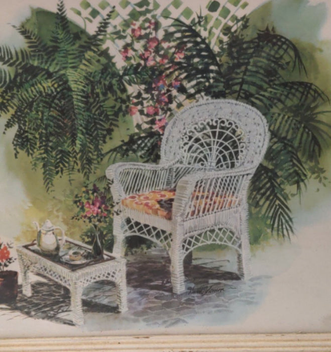 WATERCOLOR A WICKER CHAIR IN WHITE FRAME