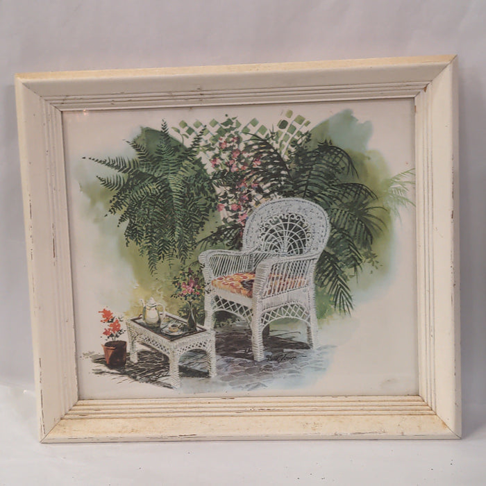 WATERCOLOR A WICKER CHAIR IN WHITE FRAME