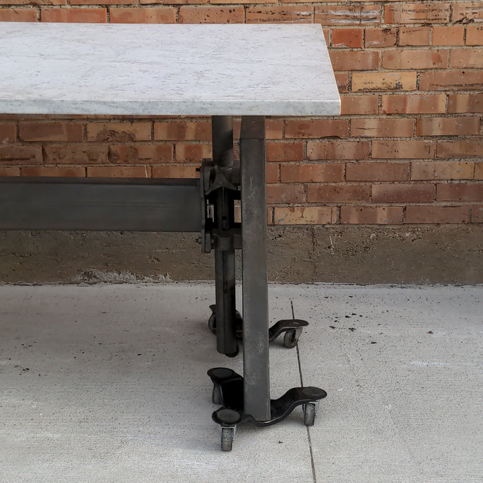 CAST IRON BASE INDUSTRIAL TABLE WITH CARRERA MARBLE TOP