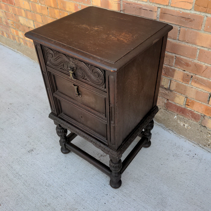 SMALL THREE DRAWER ENGLISH OAK NIGHTSTAND AS FOUND