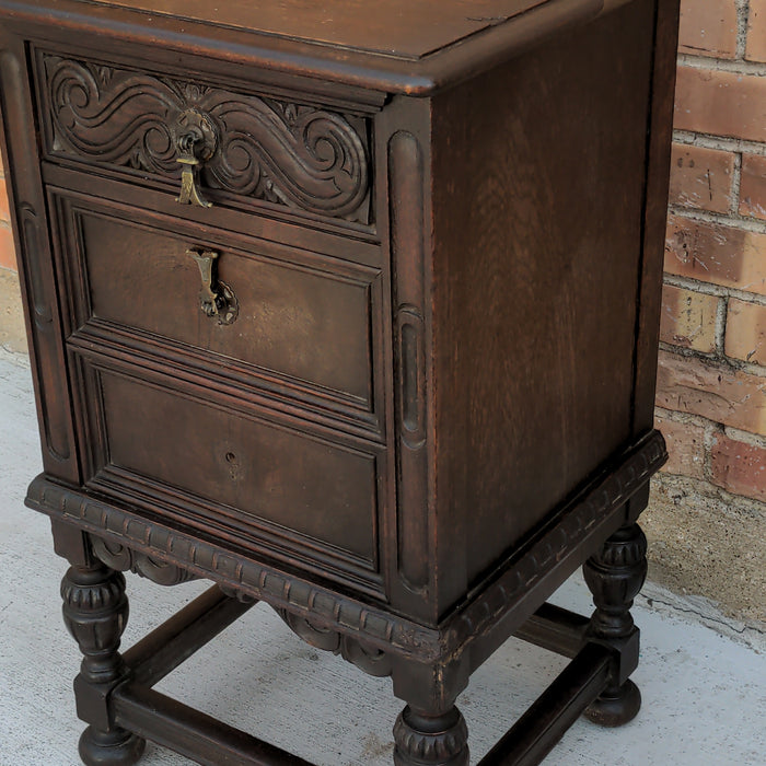 SMALL THREE DRAWER ENGLISH OAK NIGHTSTAND AS FOUND