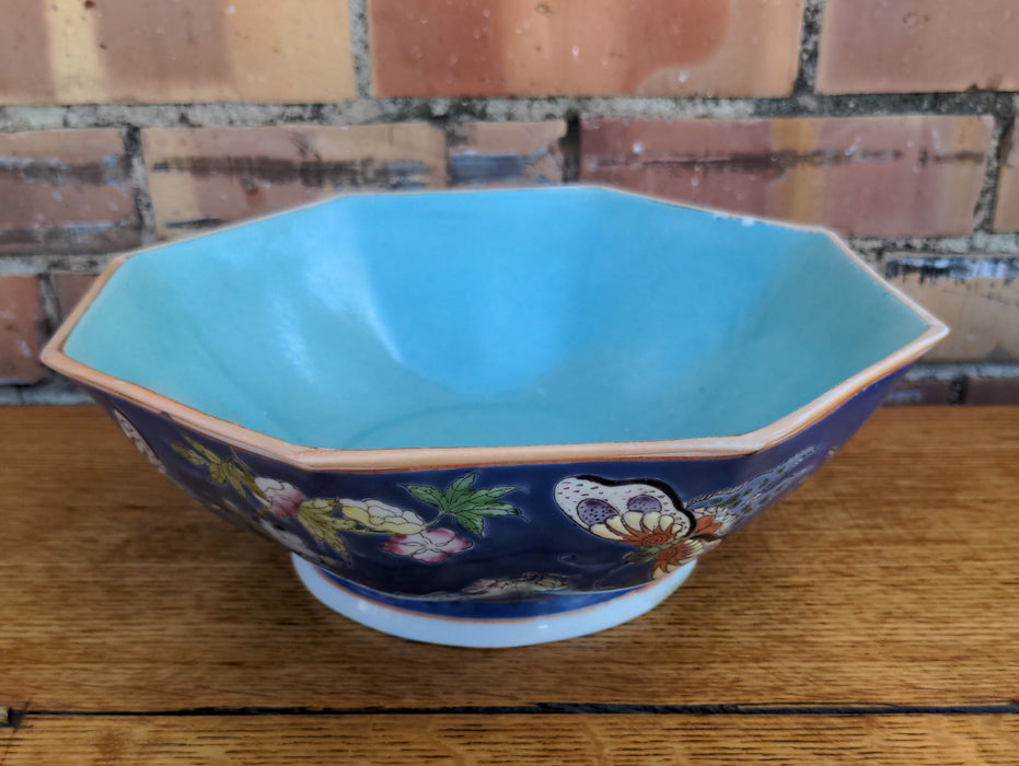 OCTAGONAL SHAPED ASIAN STYLE BOWL WITH BUTTERFLIES, BY NEIMAN MARCUS HONG KONG, AS FOUND