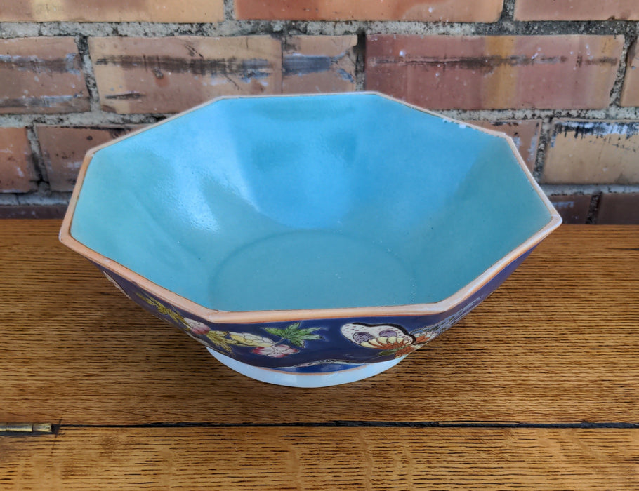 OCTAGONAL SHAPED ASIAN STYLE BOWL WITH BUTTERFLIES, BY NEIMAN MARCUS HONG KONG, AS FOUND