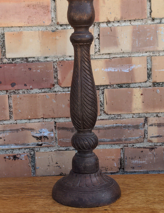 SINGLE INDONESIAN CARVED WOODEN CANDLESTICK