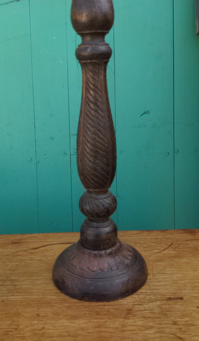 SINGLE INDONESIAN CARVED WOODEN CANDLESTICK