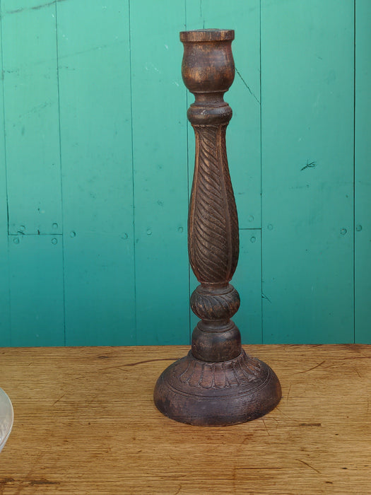 SINGLE INDONESIAN CARVED WOODEN CANDLESTICK