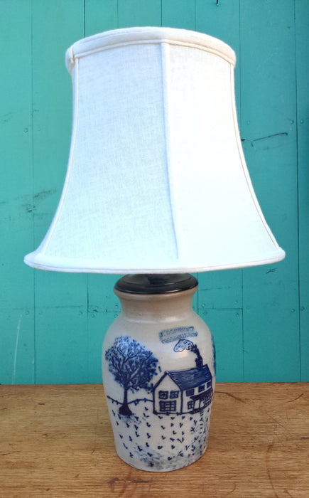 HAND PAINTED SALT GLAZED CROCK LAMP