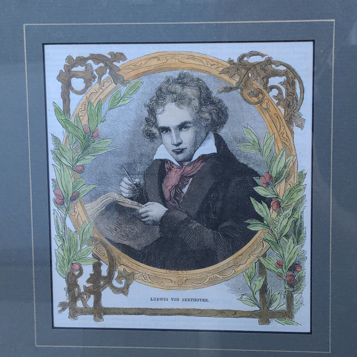 VERY ORNATE ANTIQUE GILT FRAMED PORTRAIT OF LUDWIG VAN BEETHOVEN