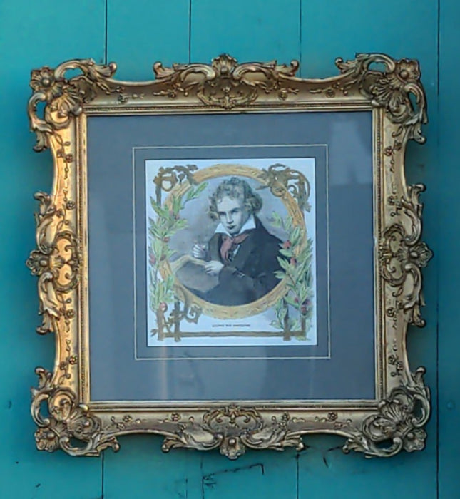 VERY ORNATE ANTIQUE GILT FRAMED PORTRAIT OF LUDWIG VAN BEETHOVEN