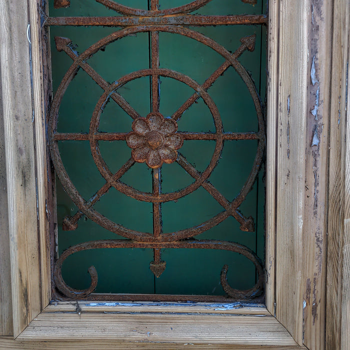 LARGE FRENCH PINE HOUSE DOOR WITH IRON INSET