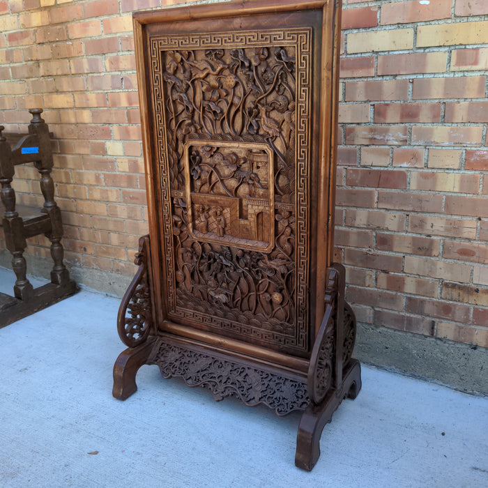 CHINESE CARVED PANEL ON STAND