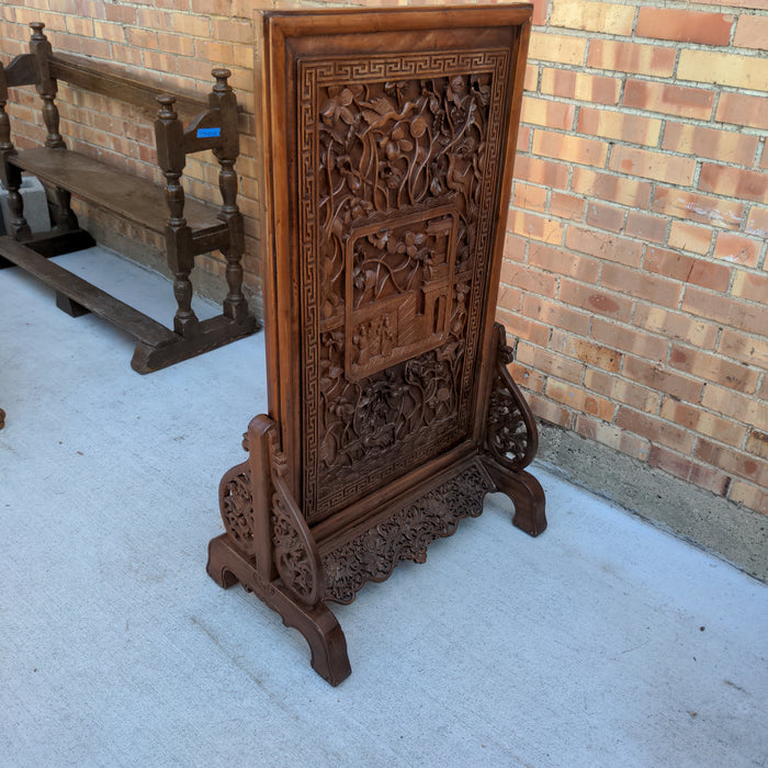 CHINESE CARVED PANEL ON STAND