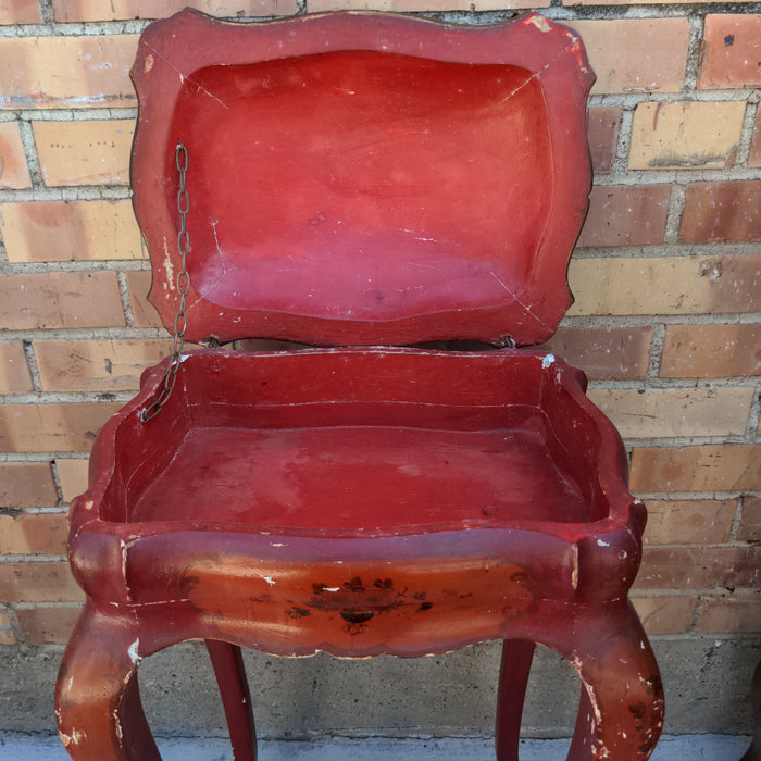 LITTLE RED CHINOISERIE DOME TOP BOX ON LEGS