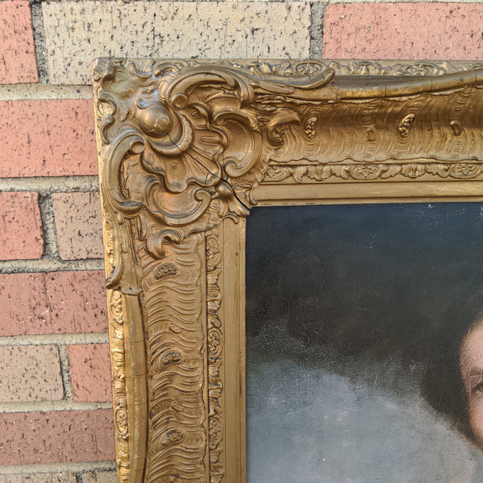 ANTIQUE GOLD FRAME PORTRAIT OIL PAINTING OF A YOUNG GIRL