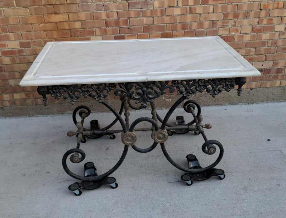LARGE MARBLE TOP IRON BAKERS TABLE