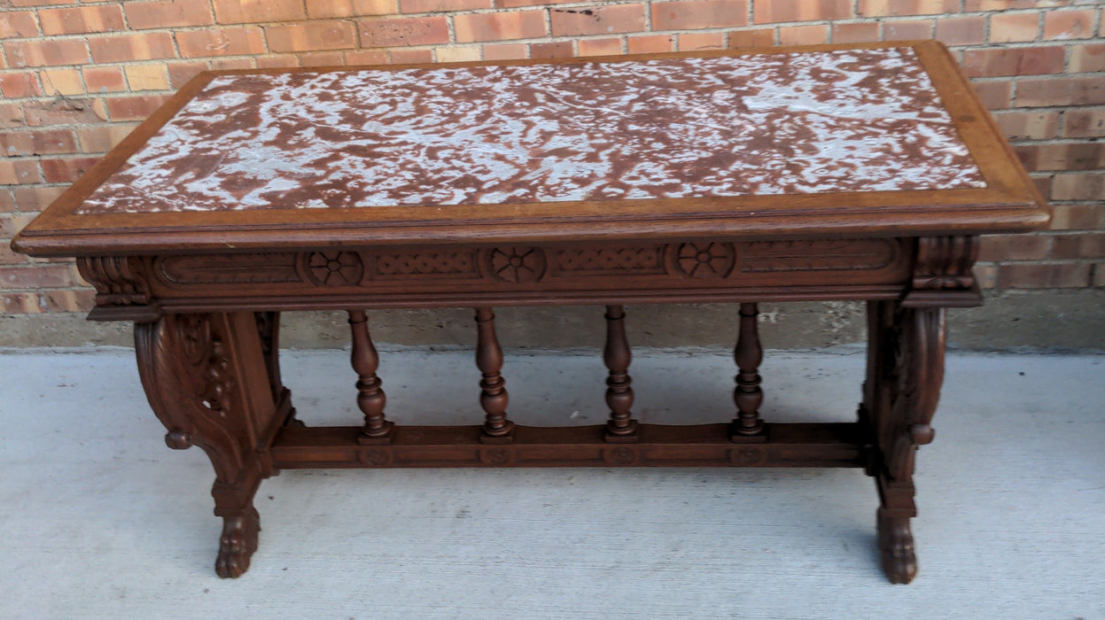 MARBLE TOP LIBRARY TABLE WITH PAW FEET