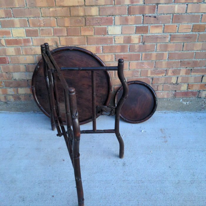 CHINESE COLLAPSIBLE TWO-TIER ROUND TEA TABLE