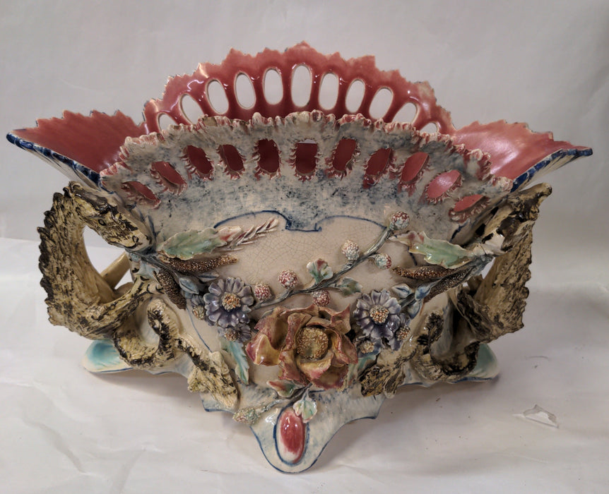 AS IS BARBOTINE MAJOLICA LARGE CENTERBOWL WITH DRAGONS