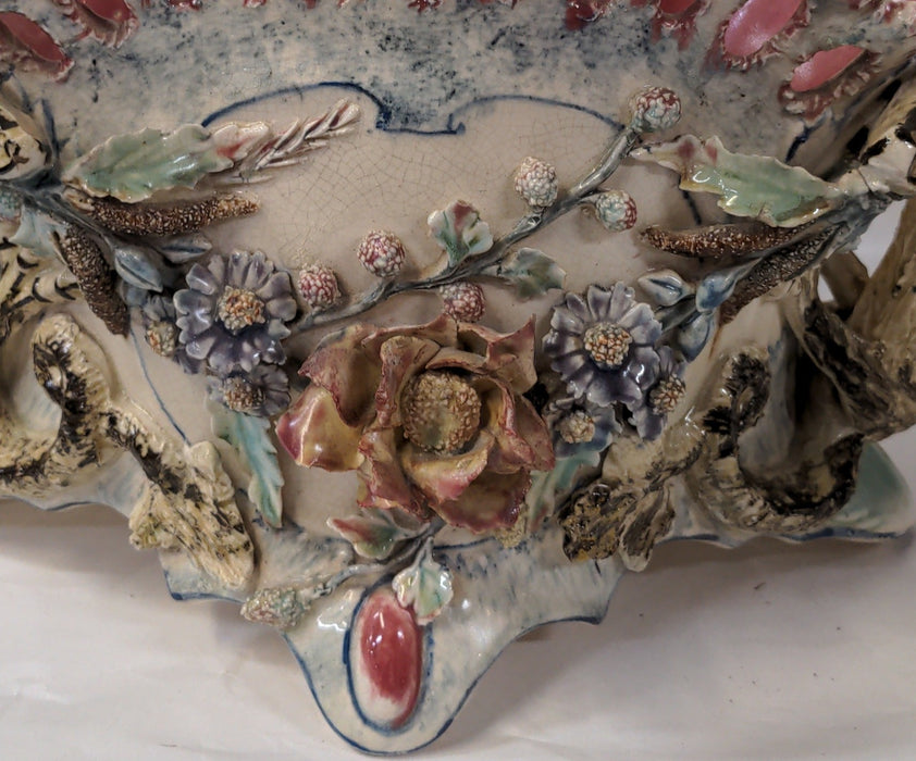 AS IS BARBOTINE MAJOLICA LARGE CENTERBOWL WITH DRAGONS