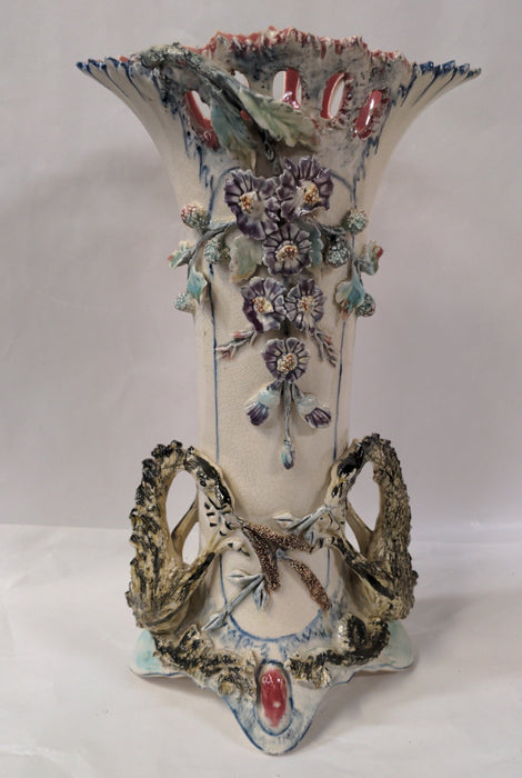 BARBOTINE FLORAL DRAGON VASE