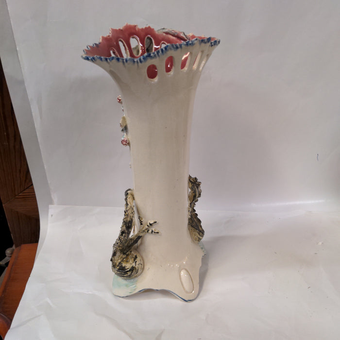 BARBOTINE FLORAL DRAGON VASE