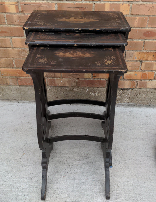 CHINESE LAQUERED NESTING TABLES, AS FOUND