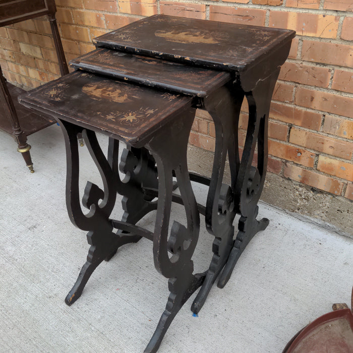 CHINESE LAQUERED NESTING TABLES, AS FOUND