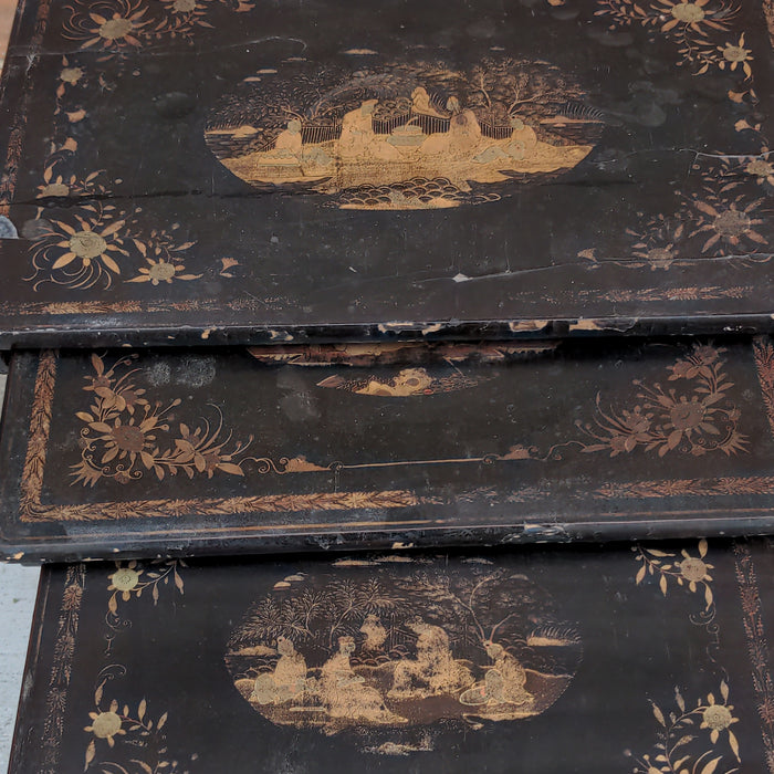 CHINESE LAQUERED NESTING TABLES, AS FOUND