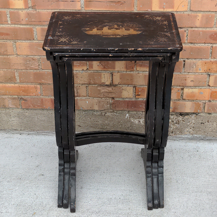 CHINESE LAQUERED NESTING TABLES, AS FOUND