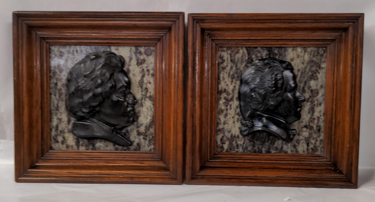 PAIR OF MOZART & BEETHOVEN FRAMED MARBLE PLAQUES