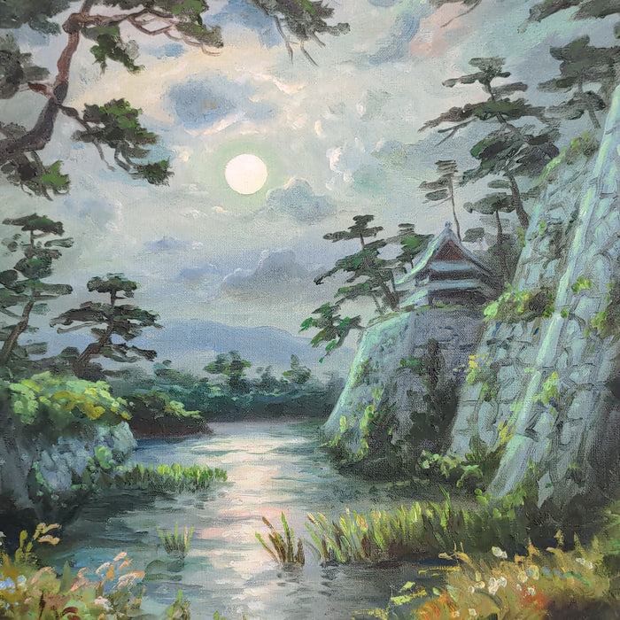 OIL PAINTING OF MOONLIGHT ON A MOUNTAIN