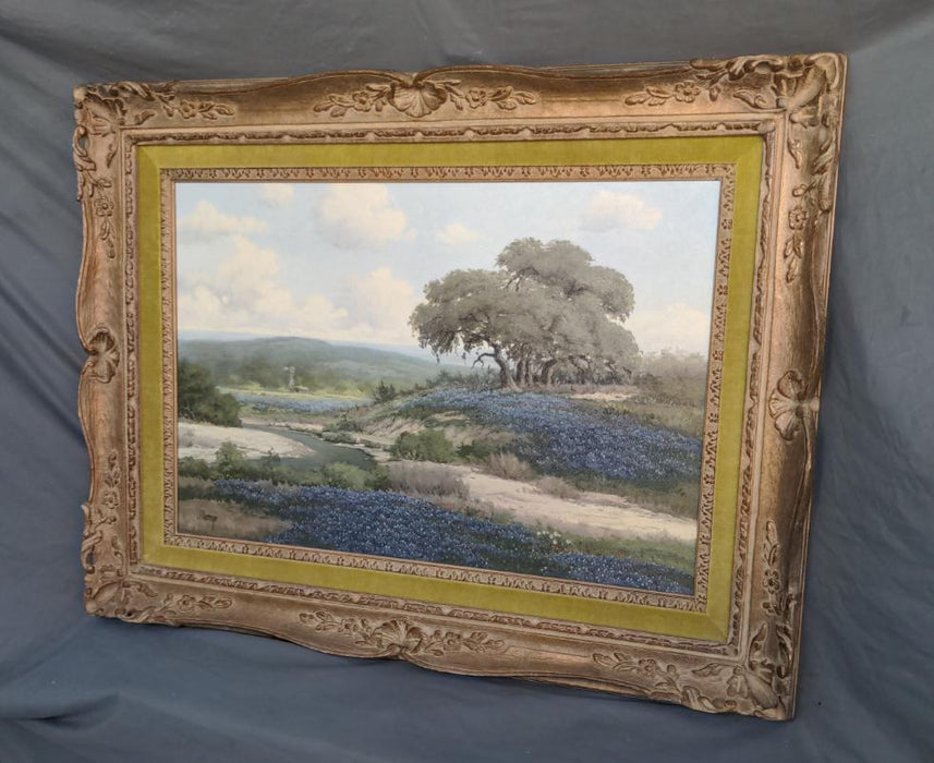 OIL PAINTING OF BLUEBONNETS BY J. P. MONTAGUE