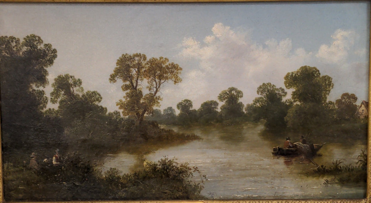 EARLY FRAMED OIL PAINTING "ON THE THAMES" SIGNED S. J. BARBER