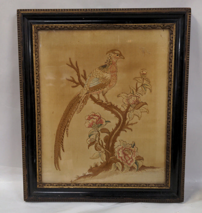 SMALL FRAMED EMBROIDERY OF A PEACOCK