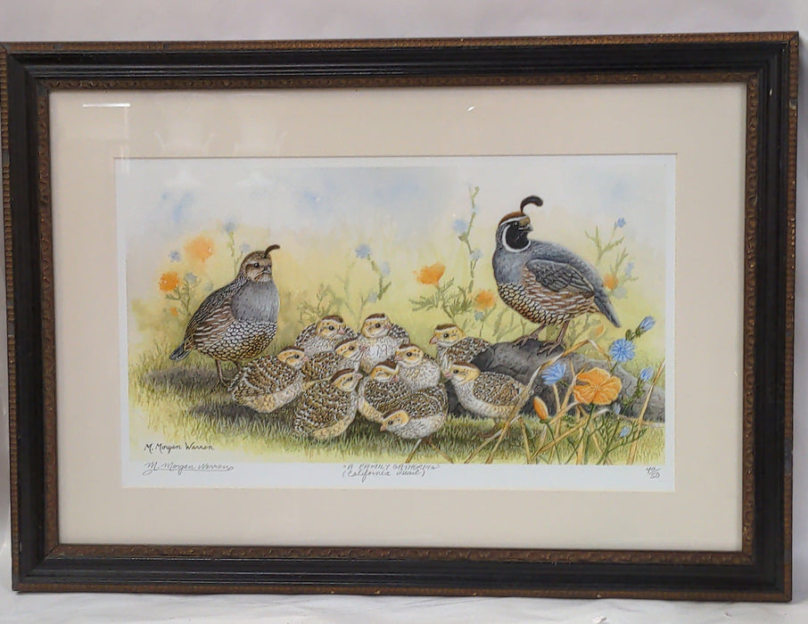 A FAMILY GATHERING (CALIFORNIA QUAIL) SIGNED PRINT MORGAN WARREN