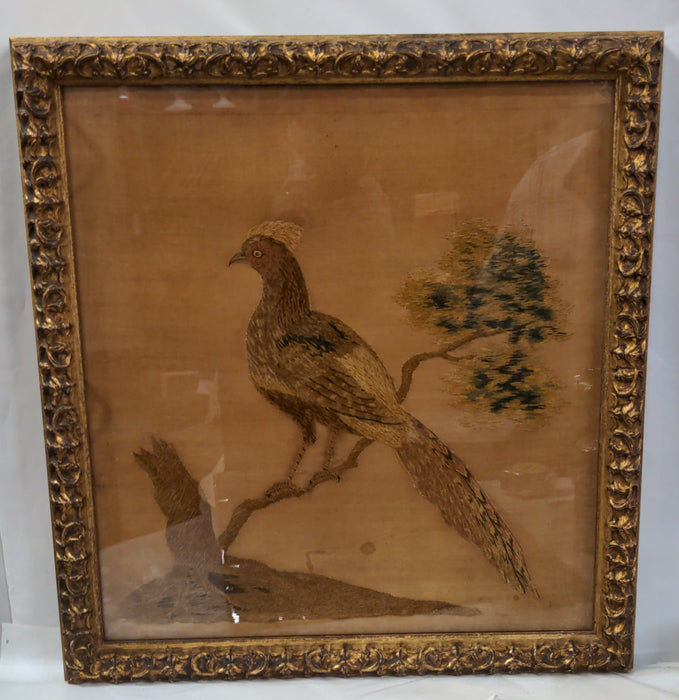 FRAMED ANTIQUE EMBROIDERY OF PHEASANT