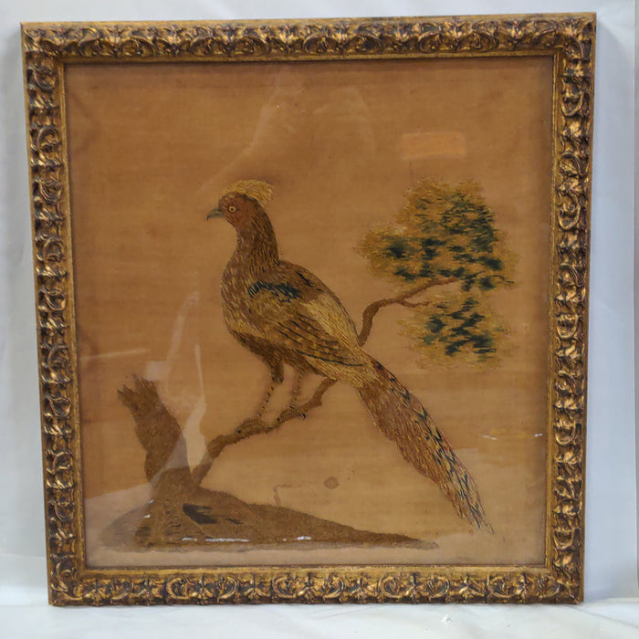 FRAMED ANTIQUE EMBROIDERY OF PHEASANT