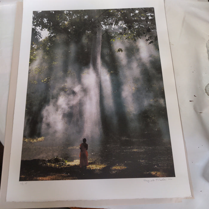 SIGNED PRINT OF INDIAN WOMAN IN THE FOREST