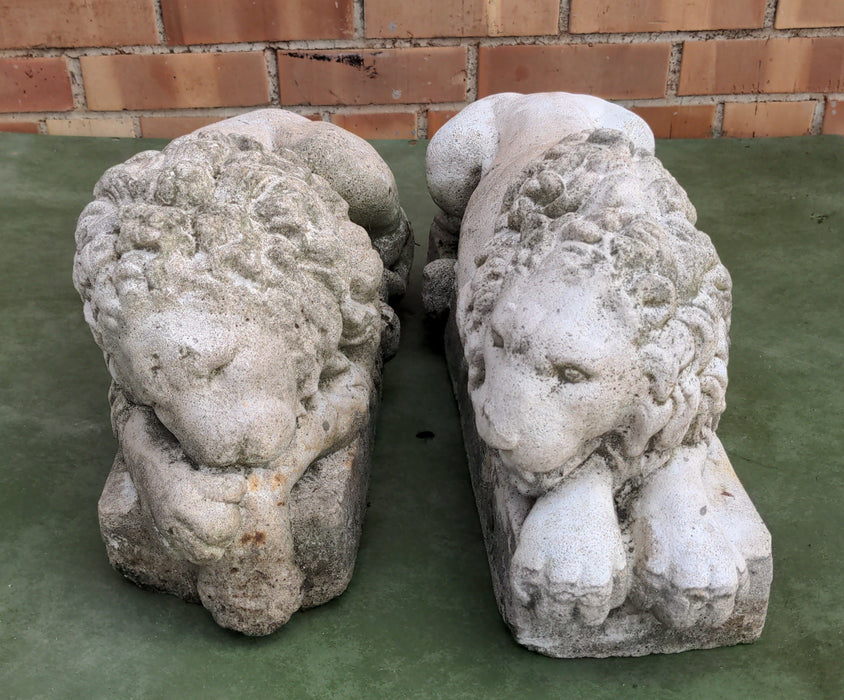 PAIR OF RECLINING CONCRETE LIONS