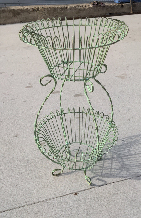 TWO-TIER VERDIGRIS WIRE PLANTER STAND